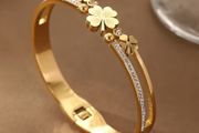 Four Leaf Clover Crystal Gold Bracelet Bangle