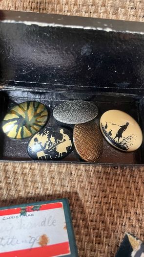 vintage George & Co. Press Button Tins with contents