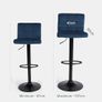 Breakfast Blue Bar Stools Set of 2 Adjustable Height Velvet Bar Stools, Soft Comfy Swivel With Footrest Metal Frame For Kitchen Counter - Navy Image 2