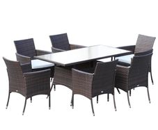 7 Pcs Rattan Dining Set-Brown