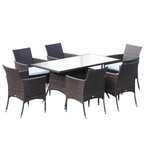 7 Pcs Rattan Dining Set-Brown