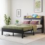 Double Bed Frame, Bed Frame Double with Charging Station and LED Lights Image 10