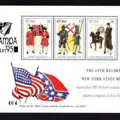 1995 Ireland Stampa Members Souvenir Military Uniforms (New York Militia Booklet Pane) Commemorative Stamps Booklet Pane Overprinted for Stampa Mint Never Hinged (MNH)