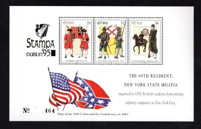 1995 Ireland Stampa Members Souvenir Military Uniforms (New York Militia Booklet Pane) Commemorative Stamps Booklet Pane Overprinted for Stampa Mint Never Hinged (MNH)