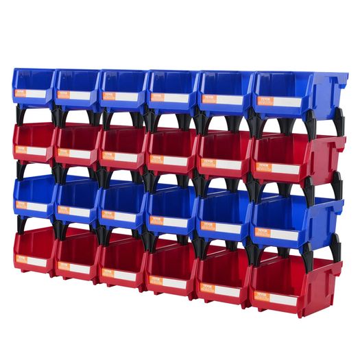 Plastic Storage Bin (5-Inch x 4-Inch x 3-Inch),Hanging Stackable Storage Organizer Bin, Blue/Red, 24-Pack