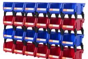 Plastic Storage Bin (5-Inch x 4-Inch x 3-Inch),Hanging Stackable Storage Organizer Bin, Blue/Red, 24-Pack