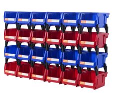 Plastic Storage Bin (5-Inch x 4-Inch x 3-Inch),Hanging Stackable Storage Organizer Bin, Blue/Red, 24-Pack