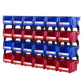 Plastic Storage Bin (5-Inch x 4-Inch x 3-Inch),Hanging Stackable Storage Organizer Bin, Blue/Red, 24-Pack