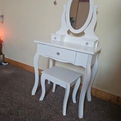 Runesol white wooden Dressing Table/vanity table (Age 8-13yrs) with Mirror and Stool