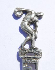 Vintage Sterling Silver 925 Greece Souvenir Spoon Discus & Greek Key Pattern 9,2g