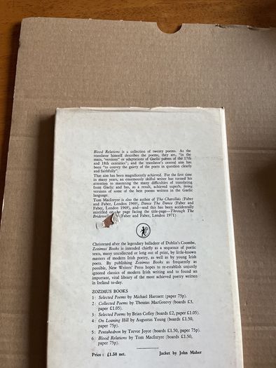 Tom Mac Intyre - Blood Relations. H/B. 1972. Ltd 500 Copies Only. Zozimus Books