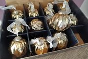 Box of x12 Gold Speckle Geometric Style Glass Christmas Baubles