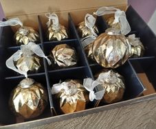 Box of x12 Gold Speckle Geometric Style Glass Christmas Baubles