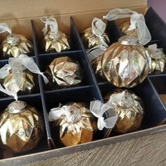 Box of x12 Gold Speckle Geometric Style Glass Christmas Baubles
