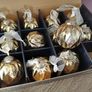 Box of x12 Gold Speckle Geometric Style Glass Christmas Baubles Image 8