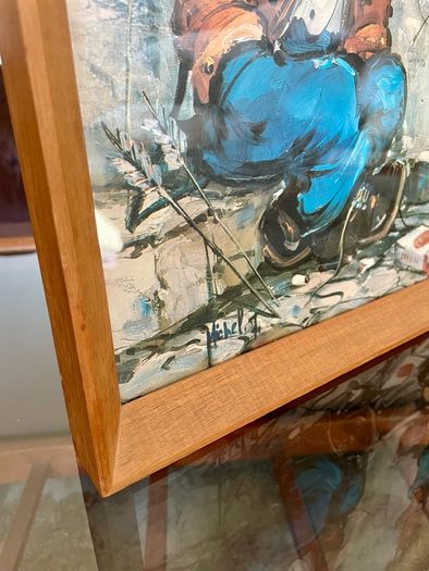 Vintage Teak Framed Certified Art print behind Glass Big Eye Art The Dropouts by Michael Thomas 1969