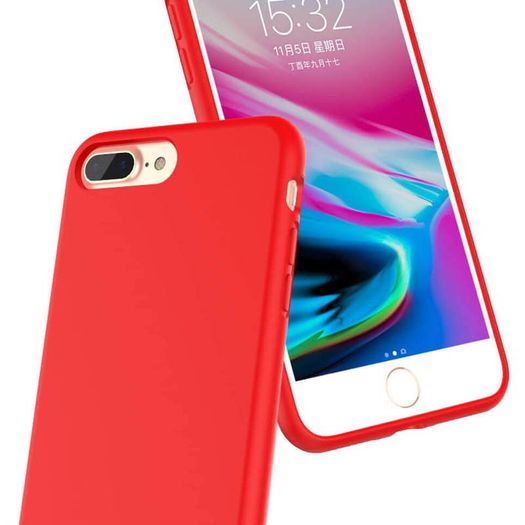 Liquid Silicone Case For iPhone 8 Plus / 7 Plus Luxury Thin Soft Phone Cover New Red - FHT05IP8PLK