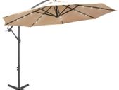 Hanging Parasol with LED Lighting 300 cm Sand Metal Pole