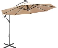 Hanging Parasol with LED Lighting 300 cm Sand Metal Pole