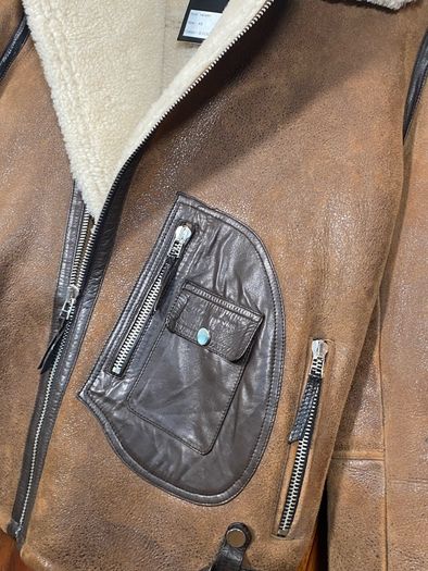 NEW Unisex Merino Wool Brown Retro REAL SHEEPSKIN Shearling Biker Leather Jacket Size S