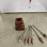 Vintage Mid Century Modern Wood Cocktail / Hors de ouevres PIcks and Holder Image 6