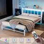 Double Bed Frame with Storage Headboard,4ft6 Bed Frame Double Bed Base with Charging Station and LED Lights,Metal Platform Double Bed 135x190,Mattress Base No Box Spring Needed,No Noise,White Image 4