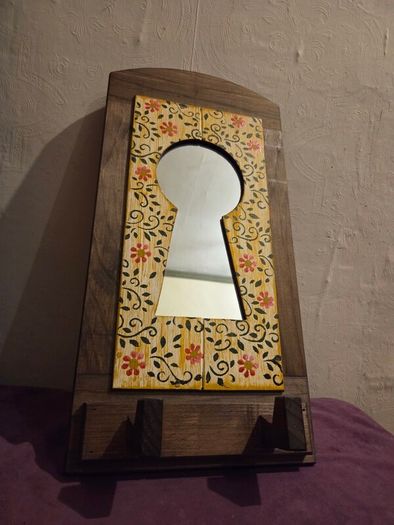 Vintage Hand made Wall Key Holder with Mirror