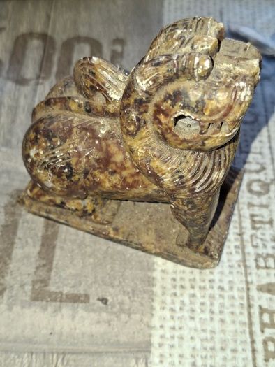 Old Hand-Carved Soapstone Chinese Guardian Lion, Foo Dog or Shishi. It features traditional undercutting techniques, Expertly carved with a movable ball in its mouth Postage Available or Collection