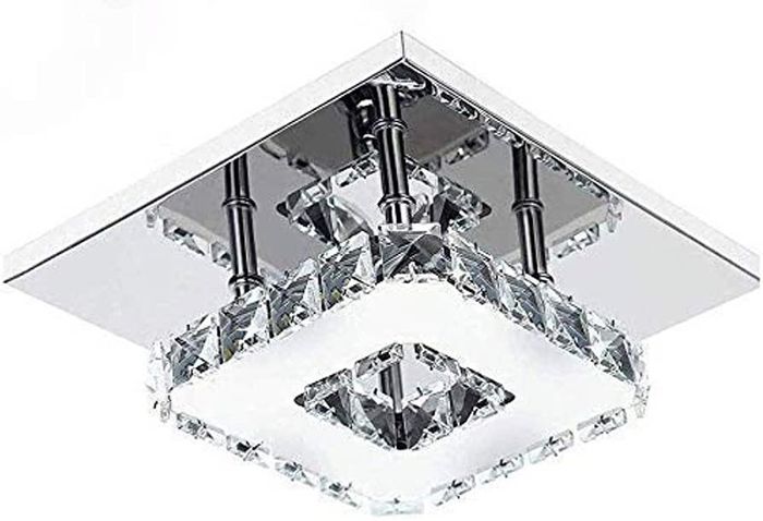 Modern LED Ceiling Lights Crystal Flush 21cm 12W 6000K Cold White Square Stainless Steel Mini Ceiling Lamp Crystal Chandelier Pendant Lighting Fixture for Bedroom,Kitchen,Living Room and Hallway (FREE POSTAGE)