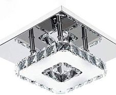 Modern LED Ceiling Lights Crystal Flush 21cm 12W 6000K Cold White Square Stainless Steel Mini Ceiling Lamp Crystal Chandelier Pendant Lighting Fixture for Bedroom,Kitchen,Living Room and Hallway (FREE POSTAGE)