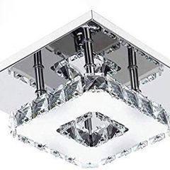 Modern LED Ceiling Lights Crystal Flush 21cm 12W 6000K Cold White Square Stainless Steel Mini Ceiling Lamp Crystal Chandelier Pendant Lighting Fixture for Bedroom,Kitchen,Living Room and Hallway (FREE POSTAGE)