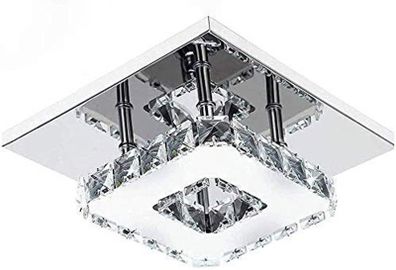 Modern LED Ceiling Lights Crystal Flush 21cm 12W 6000K Cold White Square Stainless Steel Mini Ceiling Lamp Crystal Chandelier Pendant Lighting Fixture for Bedroom,Kitchen,Living Room and Hallway (FREE POSTAGE)