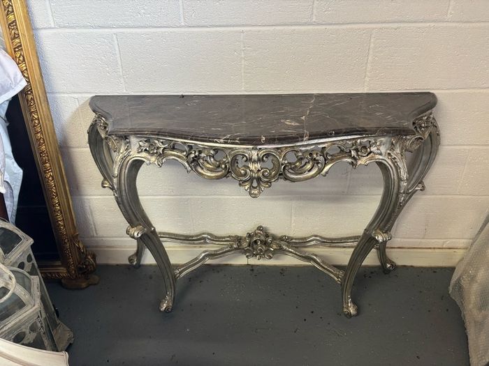 Louis XV Style Silver Gilt Console Table with Dark Marble Top hi