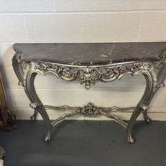 Louis XV Style Silver Gilt Console Table with Dark Marble Top hi