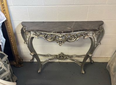 Louis XV Style Silver Gilt Console Table with Dark Marble Top hi