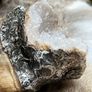 1 Rams Horn Soldered to a Quartz Geode Crystal Hone Decor Decoration Alter Image 5