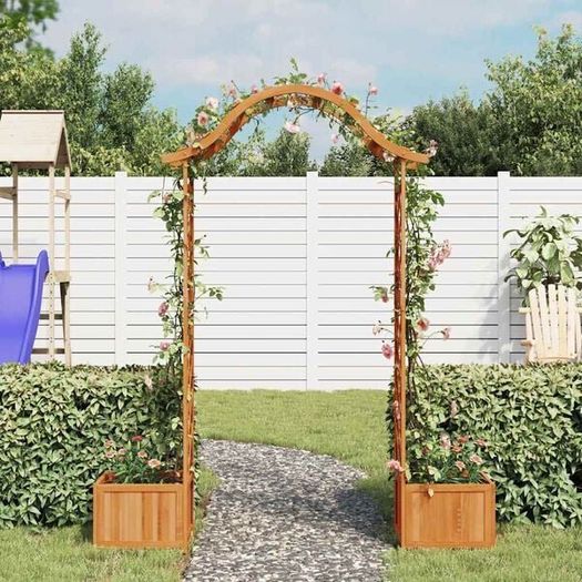 Solid Fir Wood Garden Pergola with Planter, Outdoor Wooden Climbing Plant Support for Patio, Garden & Backyard