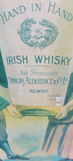 framed advertising Alderdice & Duncan ,newery ireland irish whiskey, few marks on picture,sold as seen ,nice in any home bar or man cave pub restaurant etc,,cme from closed down pub, abit faded etc ,see pictures for condition, sold as seen