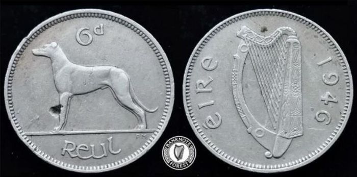 [#2518] - Ireland 1946 | Irish 6d | Six Pence | Wolfhound | KM.13a