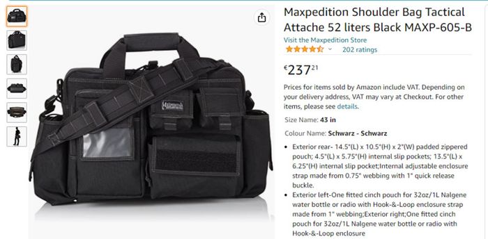 Maxpedition Shoulder Bag Tactical Attache MAXP-605-B Home Office School College