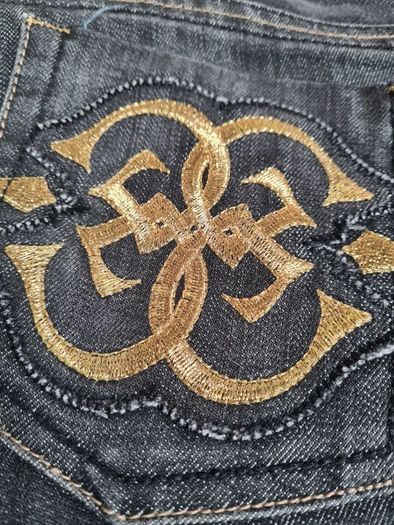 womens GUESS PREMIUM Bootcut black stretchy denim jeans gold embroidery  Size W 32 L 30 A1