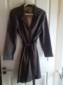 Brown Leather Trench Coat.