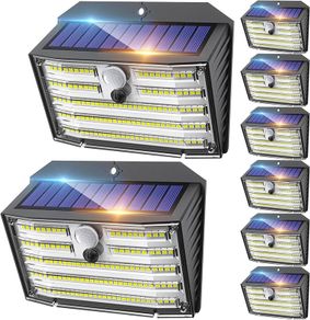 Solar Lights Outdoor, Super Bright 126LED Solar Security Lights PIR Motion Sensor with 3 Lighting Modes, 270 Lighting Angle, Wireless IP65 Waterproof Wall Lights for Outside (8 Pack)