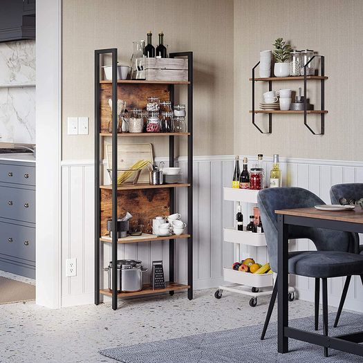 Bookcase, Kitchen Shelf, Standing Shelf with 5 Open Shelves