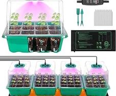 4-Pack Seed Starter Tray with Grow Light and Heat Mat, 48 Cells Seed Starter Kit with Adjustable Humidity Dome and Base, Germination Kit for Seed Growing Plant Propagation (4 Pack-green)