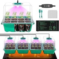 4-Pack Seed Starter Tray with Grow Light and Heat Mat, 48 Cells Seed Starter Kit with Adjustable Humidity Dome and Base, Germination Kit for Seed Growing Plant Propagation (4 Pack-green)
