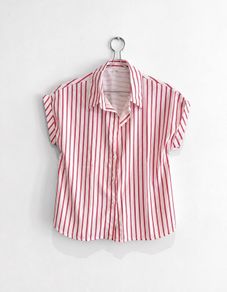 New Pink + White Striped Short Sleeve Shirt