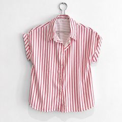 New Pink + White Striped Short Sleeve Shirt