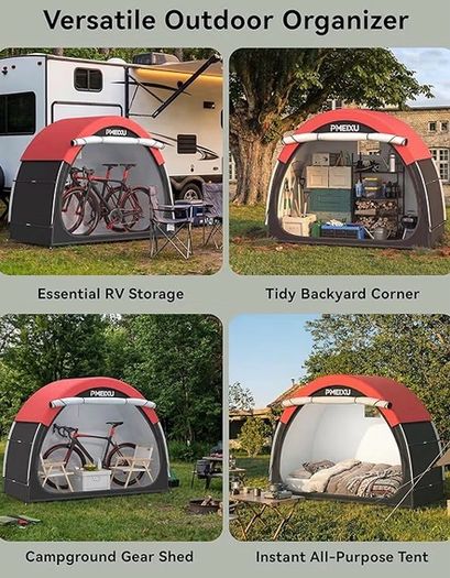 Bike Storage Shed Tent, 210D Oxford Fabric PU4000 Waterproof Bicycle Shed, 53" High-Clearance Outdoor Shelter for 2-3 Bikes, Portable Storage for Motorcycles Garden Tools & Lawn Mowers
