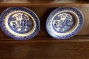 Antique Semi Porcelian Willow Pattern Serving Bowls x2